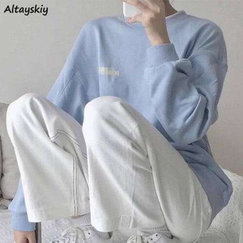 Hoodies Women Loose Lazy Letter O-Neck Long Sleeve Simple Casual Stylish Daily Student Thicker Autumn Ulzzang Ladies Sweatshirts