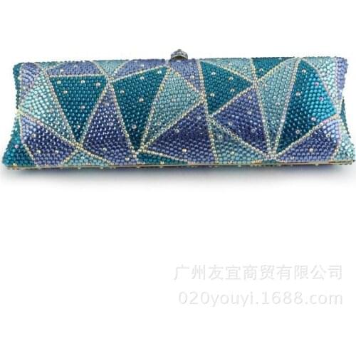 XIYUAN colorful Flat evening bag Crystal Evening Metal Clutches Small Minaudiere Handbag Purse Wedding Box Clutch Bag gift box