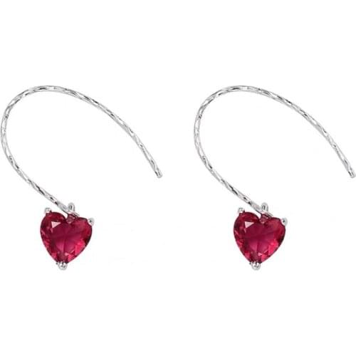 ZEMIOR 100% Sterling Silver 925 Elegant Heart Earrings For Women Trendy Red Cubic Zirconia Drop Earring Accessories Fine Jewelry