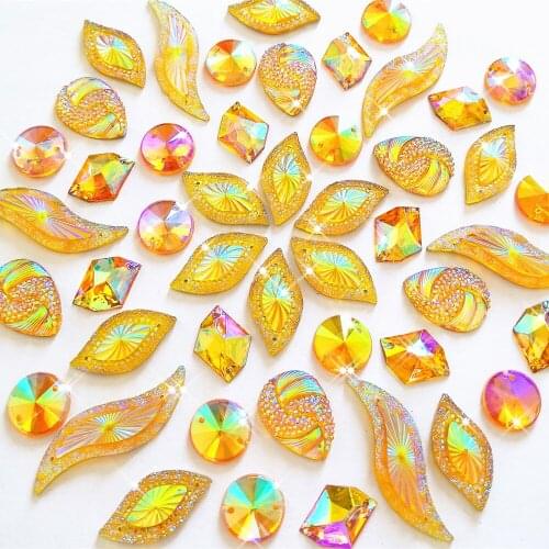 YELLOW Mix Findings Costumes Accessories Diy Loose Beads Rhinestones Stones and Crystals Sew on Clothes Wedding Girl Women diy