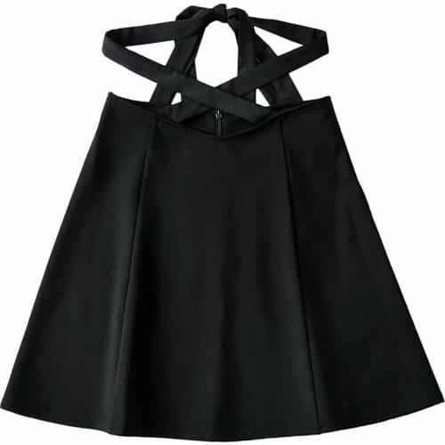 2021 Summer new chic Korean version high waist cross-strapped black A-word skirt umbrella skirt DLbsq331