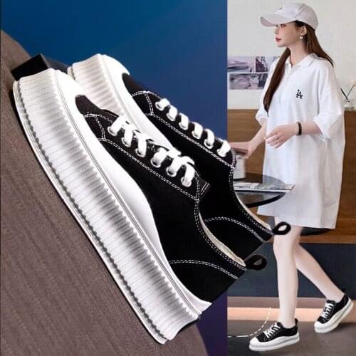 Spring White Shoes Woman Sneakers 2021 New PU Leather Platform Sneakers Korean Thick-soled Increased Casual Biscuit Shoes Ladies