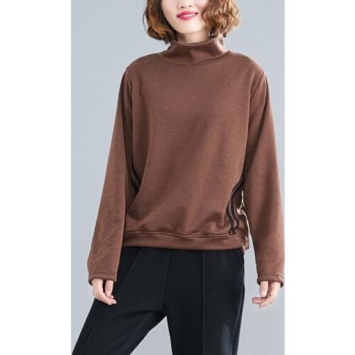 Turtleneck sweater women 2019 autumn winter large size loose plus velvet thick solid color was thin base warm sweaters D126