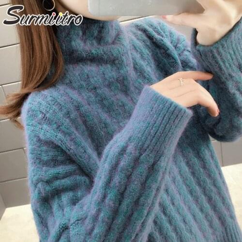 SURMIITRO 2020 Autumn Winter Thick Korean Style Turtleneck Knitted Sweater Women Long Sleeve Jumper Pullover Female Knitwear