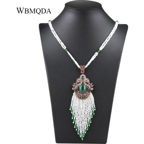 Hot 2018 Ethnic Tassel Pendant Necklace For Women Bohemian Big Beads Stone Long Statement Necklace Vintage Wedding Party Jewerly