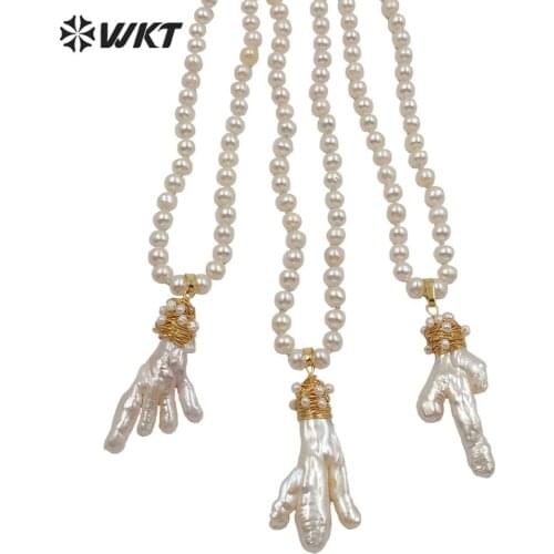 WT-JN117 WKT Trendy Freshwater Pearl Beads Necklace Wire Wrapped Irregular Pearl Necklace Women Fashion Pendant Necklace Jewerly