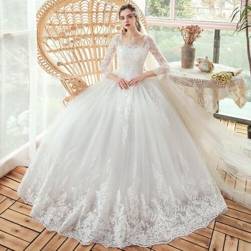 2021 Bridal Wedding Dress White Classic Lace Up Ball Gown Appliqued Lace Wedding Dresses Vestido De Noiva