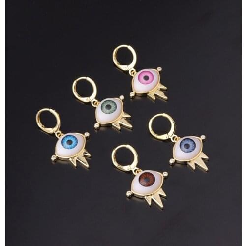 1PC Bohemia Colorful Eye Dangle Huggie Hoop Earrings Women 2021 Trend Blue Brown Big Eye Pendant Cartilage Piercing Jewelry
