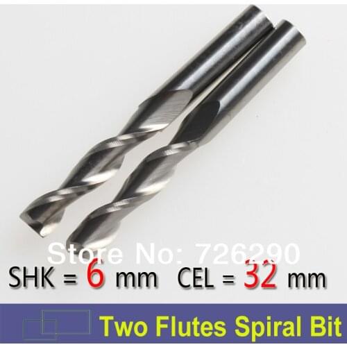 2pcs Shank 6mm x32mm Two Flutes Carbide CNC Millinging Tool Spiral Milling Cutters Wooden Cutter CNC Tools Kit