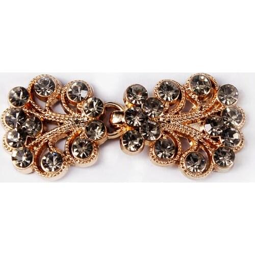 20set Gold Tone Hooks Eyes Waist Extender Clasps Decorated Gray Crystal Rhinestones Button Garment Sewing Supplies NK310