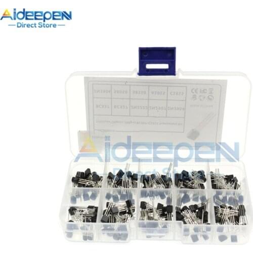 200Pcs/Set BC337 BC327 2N2222 2N2907 2N3904 2N3906 S8050 S8550 A1015 C1815 TO-92 Transistors Box Pack 10Values Transistor Kit