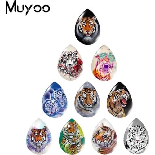 2019 New Tiger Tear Drop Glass Dome Cabochon Tiger Family Cabochons Hand Craft Wildlife Art Photo Jewelry