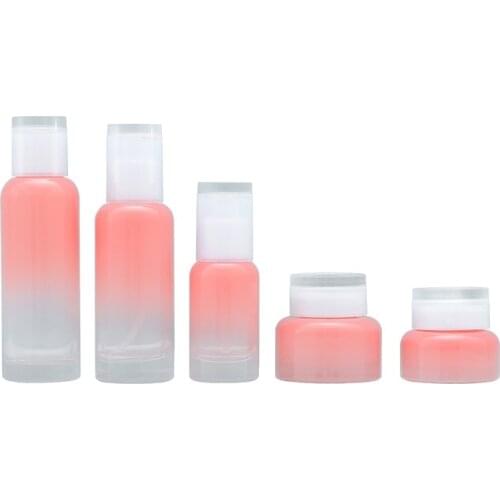 40ml 100ml 120ml Empty Clear Pink Glass Lotion Pump Toner Bottle White Lid Cosmetic Container 50G 30G Gradient Cream Jar 8pieces