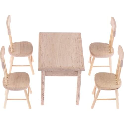 5pcs/set Dining Table Chair Model 1:12 Dollhouse Miniature Wooden Furniture Toy Set DIY