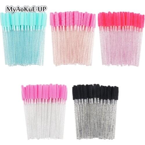 50pcs Disposable Eyelash Brush Lash Extension Tool Eyebrow Spoolie Brush Mascara Wands Applicator Eyelashes Makeup Micro Brush