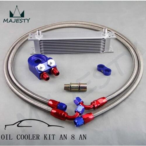 AN-8AN 10 ROW UNIVERSAL ENGINE TRANSMISSION OIL COOLER +FILTER ADAPTER AN8 KIT