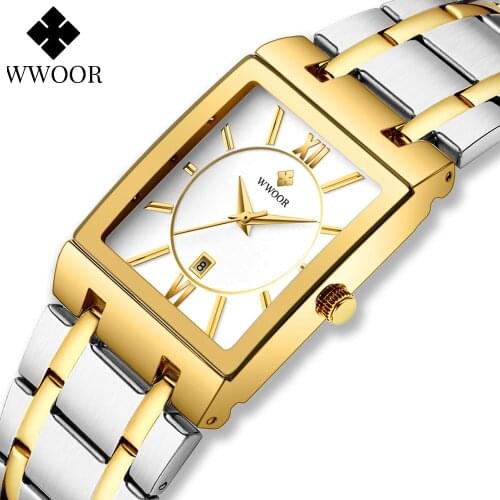 WWOOR Top Brand Luxury Gold White Watches Men Fashion Square Quartz Waterproof Wristwatch For Men Casual Clock Male Reloj Hombre