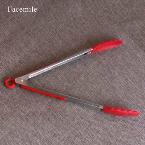 Facemile Stainless steel Plastic Kitchen Tongs BBQ Clip Salad Bread Serving Tongs 52066