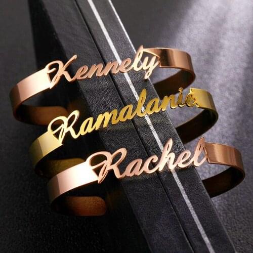 Customized Name Bracelet Bangle Jewelry Set Gold Silver Color Stainless Steel Bracelets for Women Men Personalized Charm Bangles