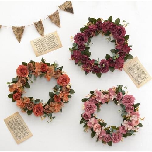 Retro Artificial Hydrangea Mix Peony Wreath Threshold Flower DIY Wedding Home Party Pendant Wall Decor Christmas Garland Gift