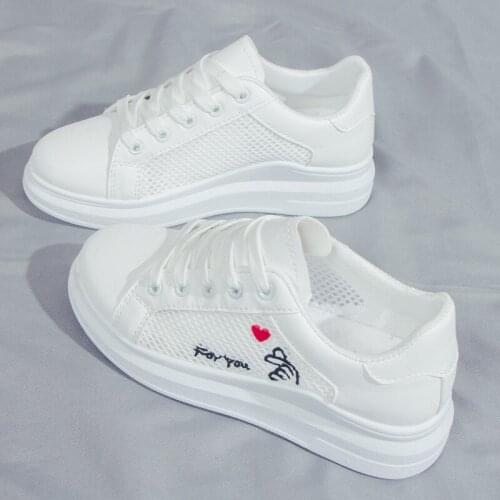 Summer 2019 Breathable Casual Shoes, White Shoes, Low Lace Shoes High-Heeled Shoes