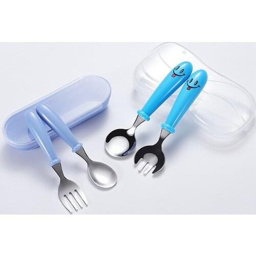 Baby Tableware Set Stainless Steel Fork Spoon Sets with Short Handle Kids Self Feeding Utensils Cute Infant Feeding Cutlery