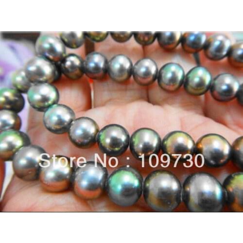 18"8-9MM NATURAL TAHITIAN GENUINE BLACK MULTICOLO PERFECT AAA PEARL NECKLACE