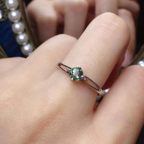 Natural green tourmaline gem Ring Natural gemstone Ring S925 silver Elegant simple Lovely round girl women party gift Jewelry