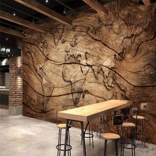 Custom wallpaper retro wood grain world map background wall decoration - high-grade waterproof material