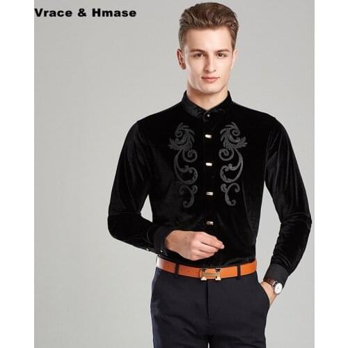 Autumn and winter Plus velvet thick quality pleuche stand collar men shirt Korean style fashion casual long sleeve shirt M-XXXL