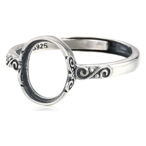Ring Setting for 8x10mm Oval Cabochons Ring Blank Thai Sterling Silver Adjustable Band Ring Base SR0388