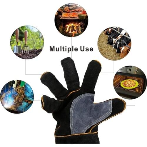 Extreme Heat&Fire Resistant Gloves Leather with Stitching,Mitts Perfect for Fireplace,Stove,Oven,Grill,Welding,Bbq,Mig,Pot Holde