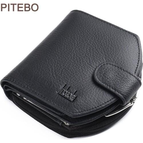 PITEBO Free Shipping, business leather buckle Wallet Mens Portable Wallet, woman zippered three fold Cowhide pocket box to nice