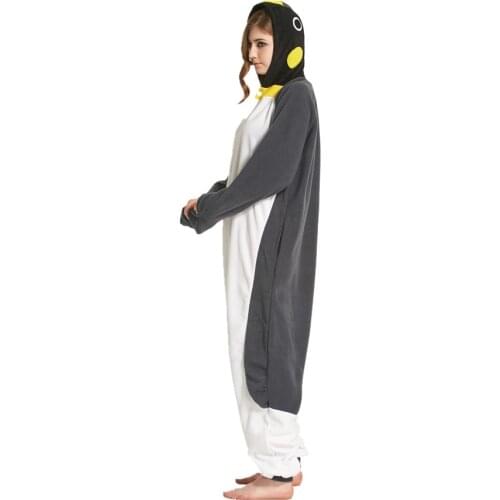 Adults Polar Fleece Grey Penguin Animal Kigurumi Womens Mens Onesies Pajamas Cosplay Costume for Halloween and Carnival Party