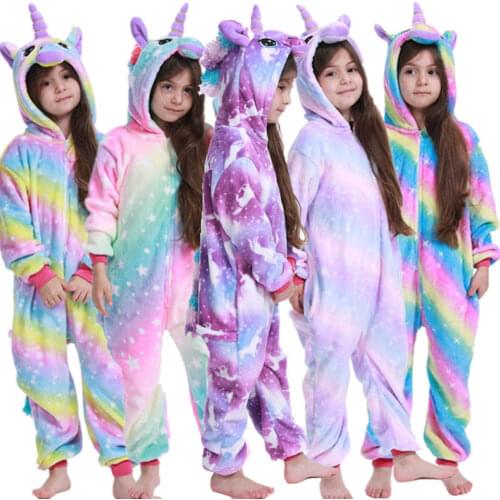 Girls Pink Dinosaur Animal Pajamas Children Flannel Overall Jumpsuit Kids Unicorn Panda Onesies For 4 6 8 10 12 Years