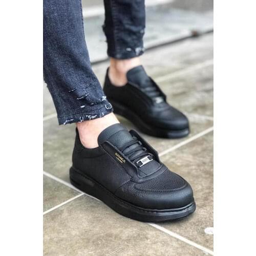 Knack Casual Male Shoes Black (Black Base) color Casual Seasonal Aesthetic Posture High Outsole Lace-Up Buckle Detail Shoes 039