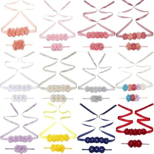 Women Bridesmaid Blue Lavender Flower Pearl Waistband Bridal Ribbon Cummerbunds Wedding Dress Waist Belt wiith baby headband