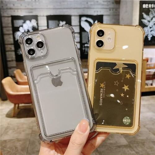 12 Pro Card Holder Case For iPhone 12 Pro Max 11 Pro Clear Silicone Wallet Card Slot Cover for iPhone XR X XS 7 8 Plus SE 2020