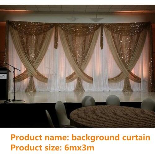 3m*6m Luxury Wedding Backdrop with Shiny Gold Swag Wedding drape and curtain wedding decoration