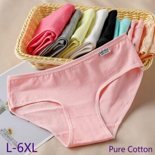 Big Size L-6XL Sexy Mid Waist Womens Pure Cotton Solid Panties Breathable Briefs Underwear Lingerie Panty Female Intimates A44