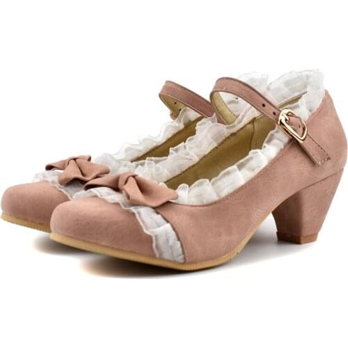 AGODOR lolita shoes pink mary jane shoes for women 2020 block heels round toe pumps buckle strap blue black big size 43 44 45