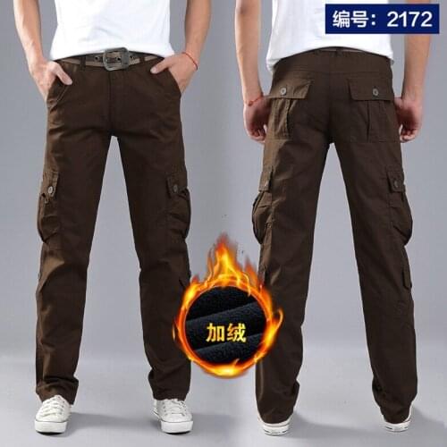 Outdoor Sports Training Hiking Climbing Warm Breathable Trousers Men Winter Thick Fleece Thermal Multi-Pocket Overalls Pants
