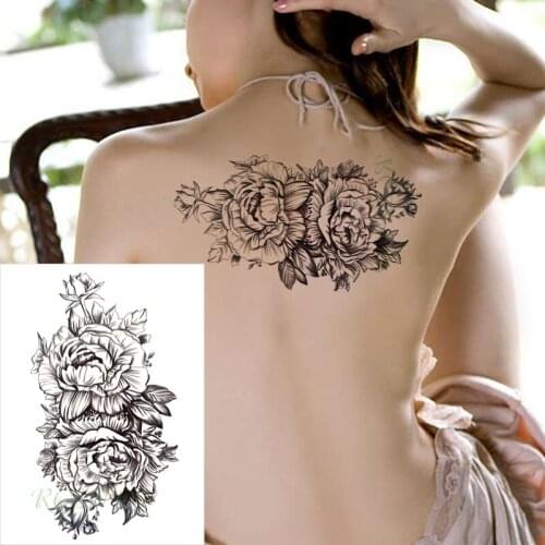 Waterproof Temporary Tattoo Sticker Rose Flower black Tatto on Leg Arm Back Tattos Flash Tatoo Fake Tattoos for Girl Men Women