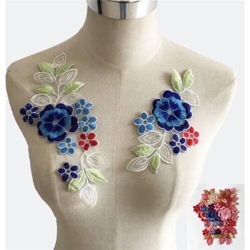 High quality Embroidery Lace fabric 3D flower application Laces collar DIY Sewing Craft supplies dress accessory A pair of sale