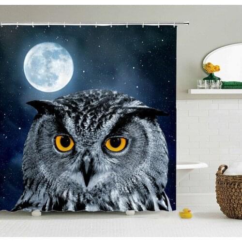 Animal Owl Shower Curtains Waterproof Bathroom Decor Bath Bathtub Black Polyester Cloth High Quality Curtain Set