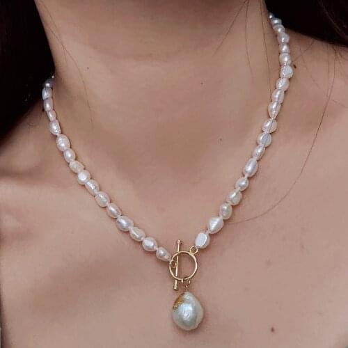 Choker Necklace 925 Sterling Silver Baroque Pearl Pendant Necklace Gold Foil Gold Plated Women Jewelry Wedding Gift