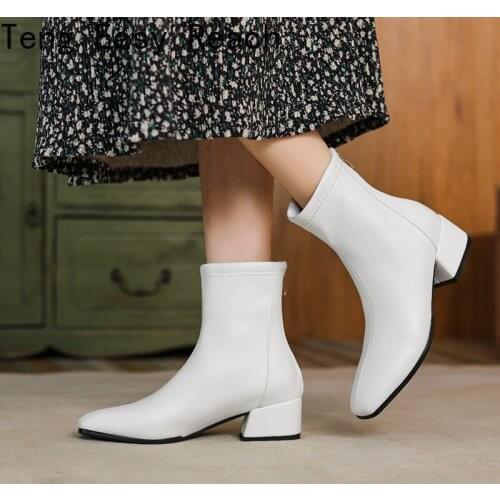 Winter Chelsea Ankle Boots Black Women Short Boot 4.5 CM Fashion Ankle Boots Chunky Heel High Heels Shoes Woman Female Booties