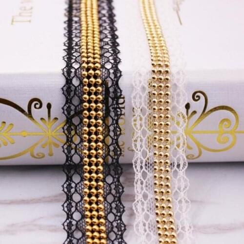 50yds Gold Chain Beaded Lace Trimming Ribbon Mesh Lace Fabric Scrapbooking Applique Embellishment Sewing Renda For Wedding Dress