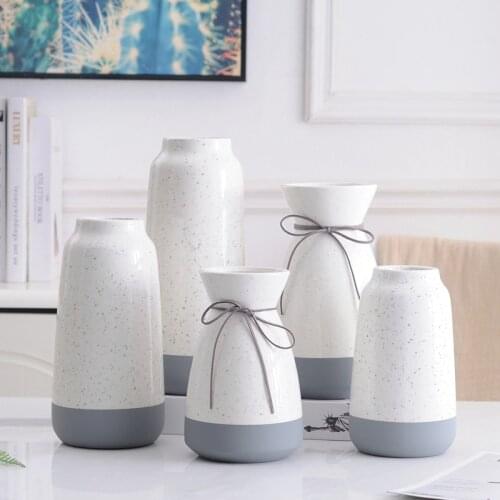 1pc Multicolor Ceramic Vase with Rope Design White Grey Flower Vase Home Decoration Flower Container Pot