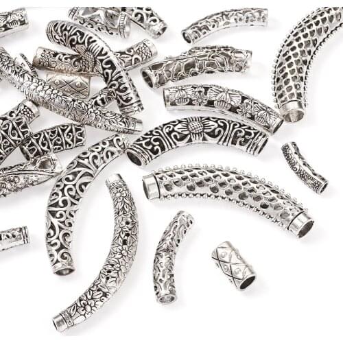 30pcs/Box Tibetan Style Alloy Tube Beads Hollow Curved Tube Spacer Beads for Jewelry Making DIY Bracelet Handmade Findings